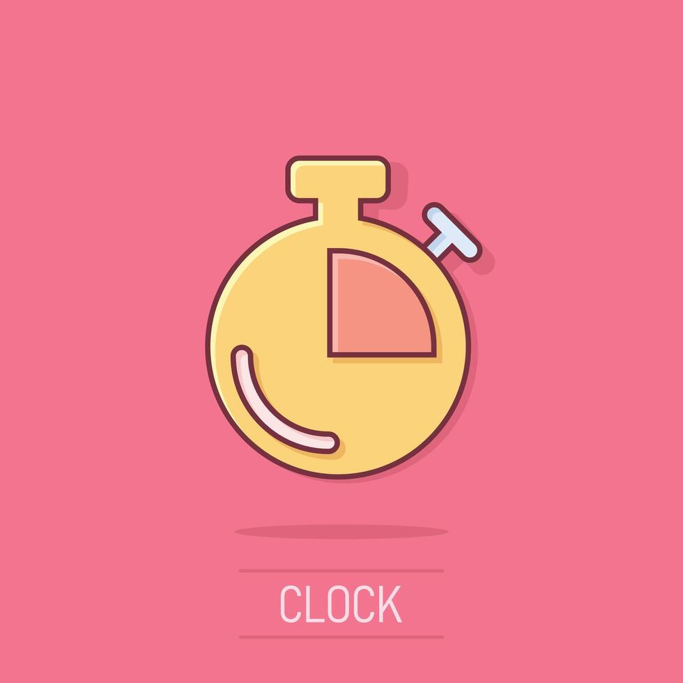 l'horloge icône dans bande dessinée style. regarder dessin animé vecteur illustration sur isolé Contexte. minuteur éclaboussure effet affaires concept.