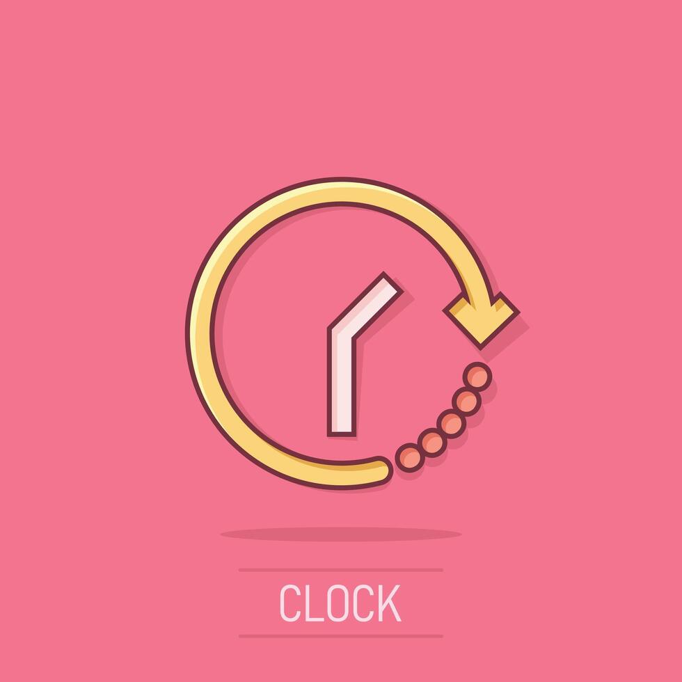 l'horloge icône dans bande dessinée style. regarder dessin animé vecteur illustration sur isolé Contexte. minuteur éclaboussure effet affaires concept.