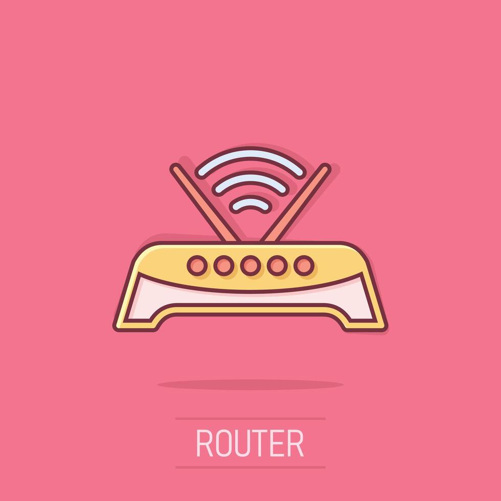 Wifi routeur icône dans bande dessinée style. haut débit dessin animé vecteur illustration sur isolé Contexte. l'Internet lien éclaboussure effet affaires concept.
