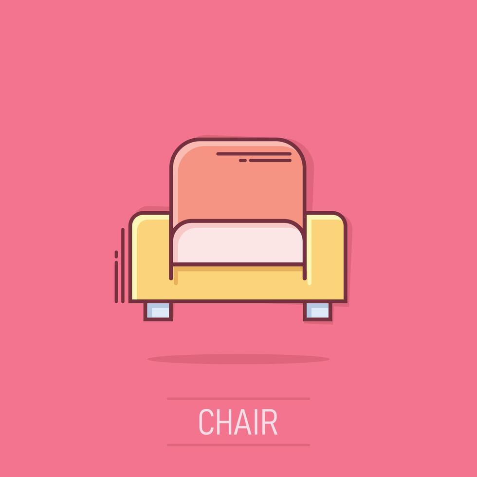 cinéma chaise icône dans bande dessinée style. fauteuil dessin animé vecteur illustration sur isolé Contexte. théâtre siège éclaboussure effet affaires concept.