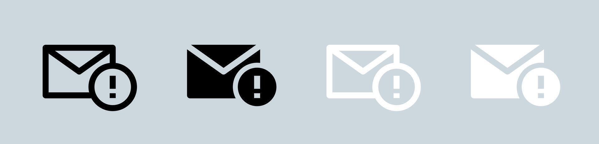 Spam icône ensemble dans noir et blanche. courrier panneaux vecteur illustration.