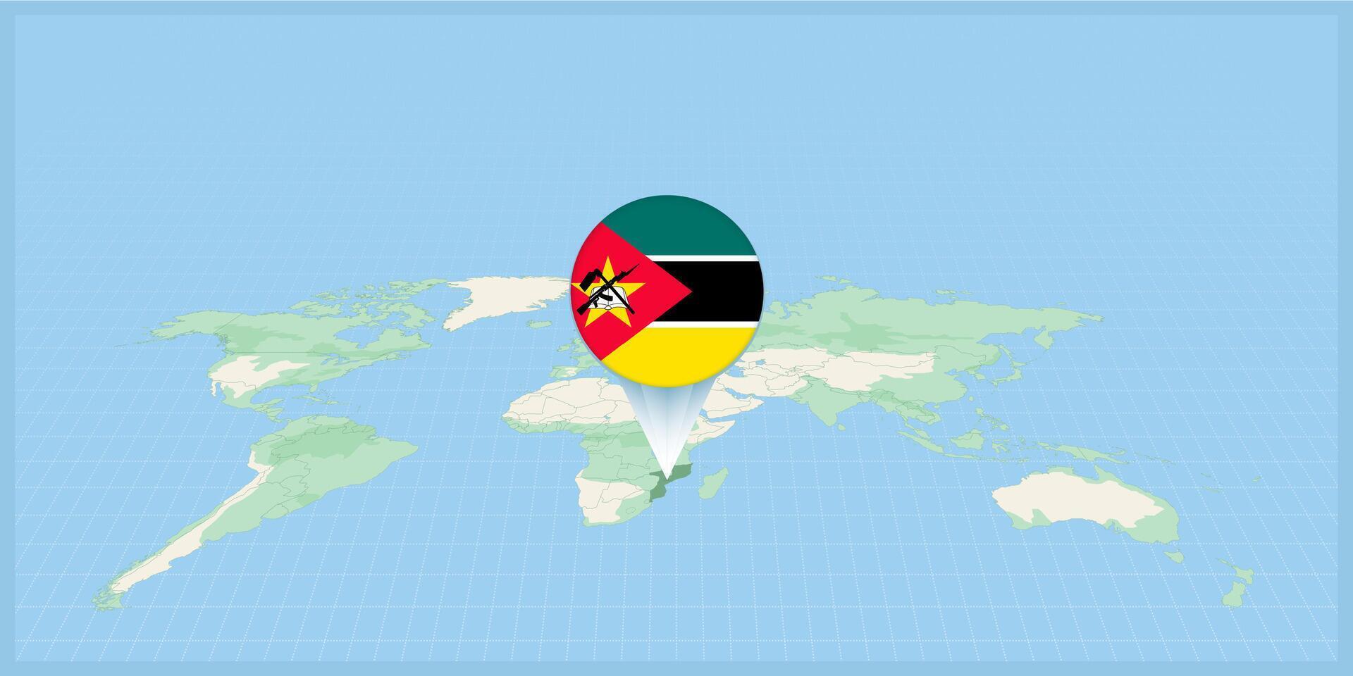 emplacement de mozambique sur le monde carte, marqué avec mozambique drapeau broche. vecteur