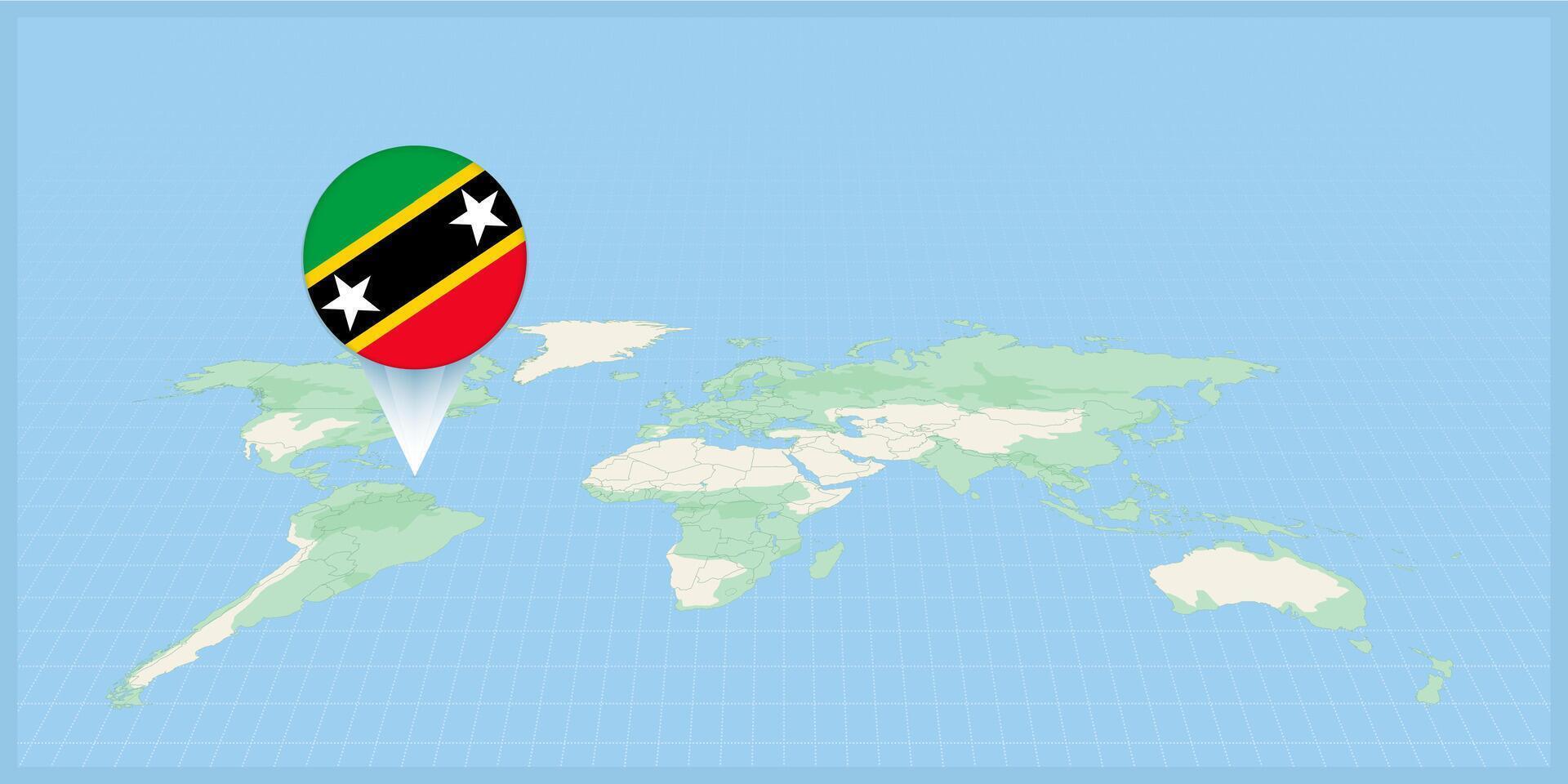 emplacement de Saint kitts et nevis sur le monde carte, marqué avec Saint kitts et nevis drapeau broche. vecteur