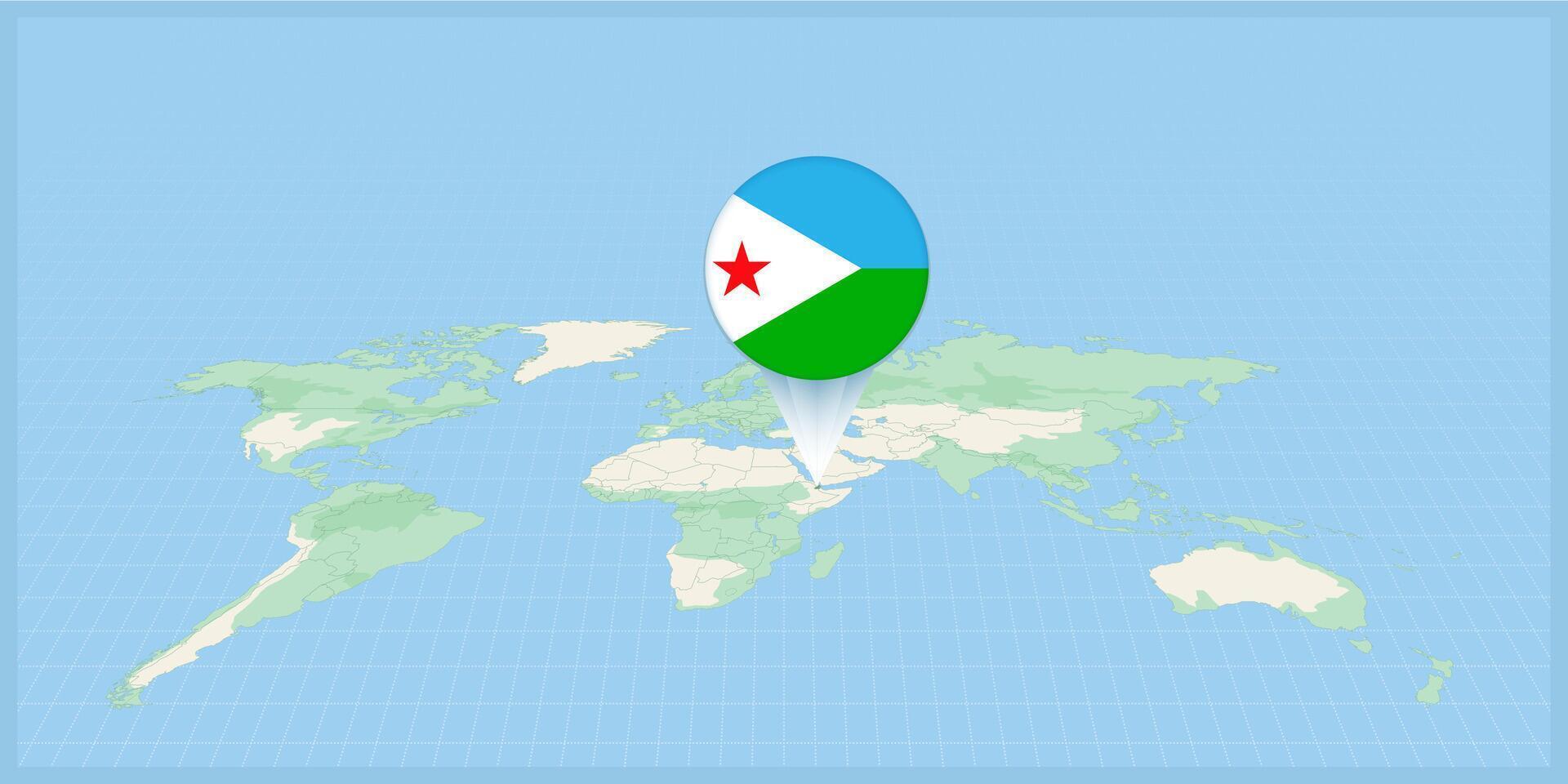 emplacement de djibouti sur le monde carte, marqué avec djibouti drapeau broche. vecteur