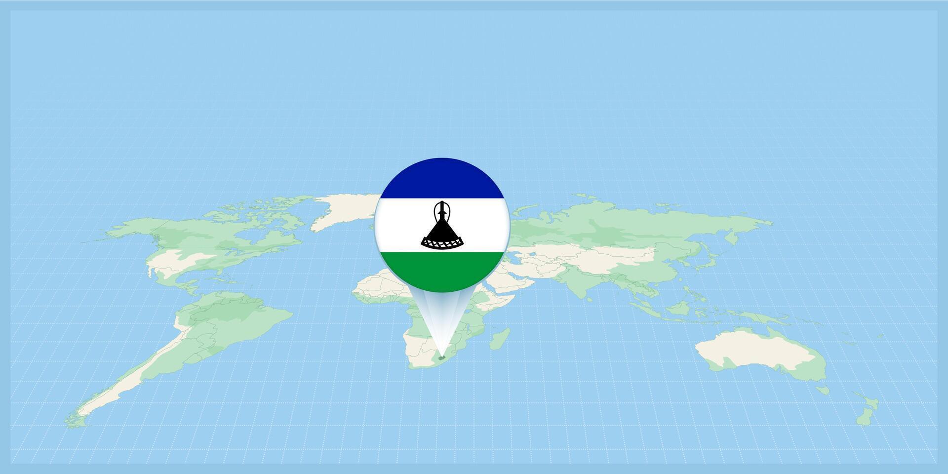 emplacement de Lesotho sur le monde carte, marqué avec Lesotho drapeau broche. vecteur