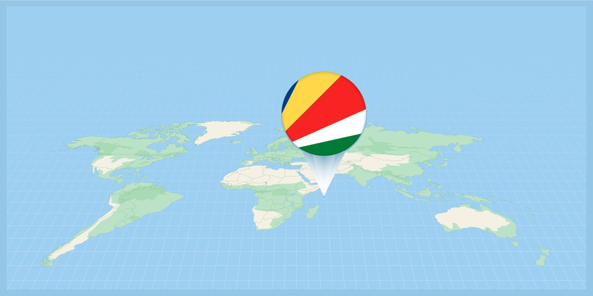 emplacement de les Seychelles sur le monde carte, marqué avec les Seychelles drapeau broche. vecteur