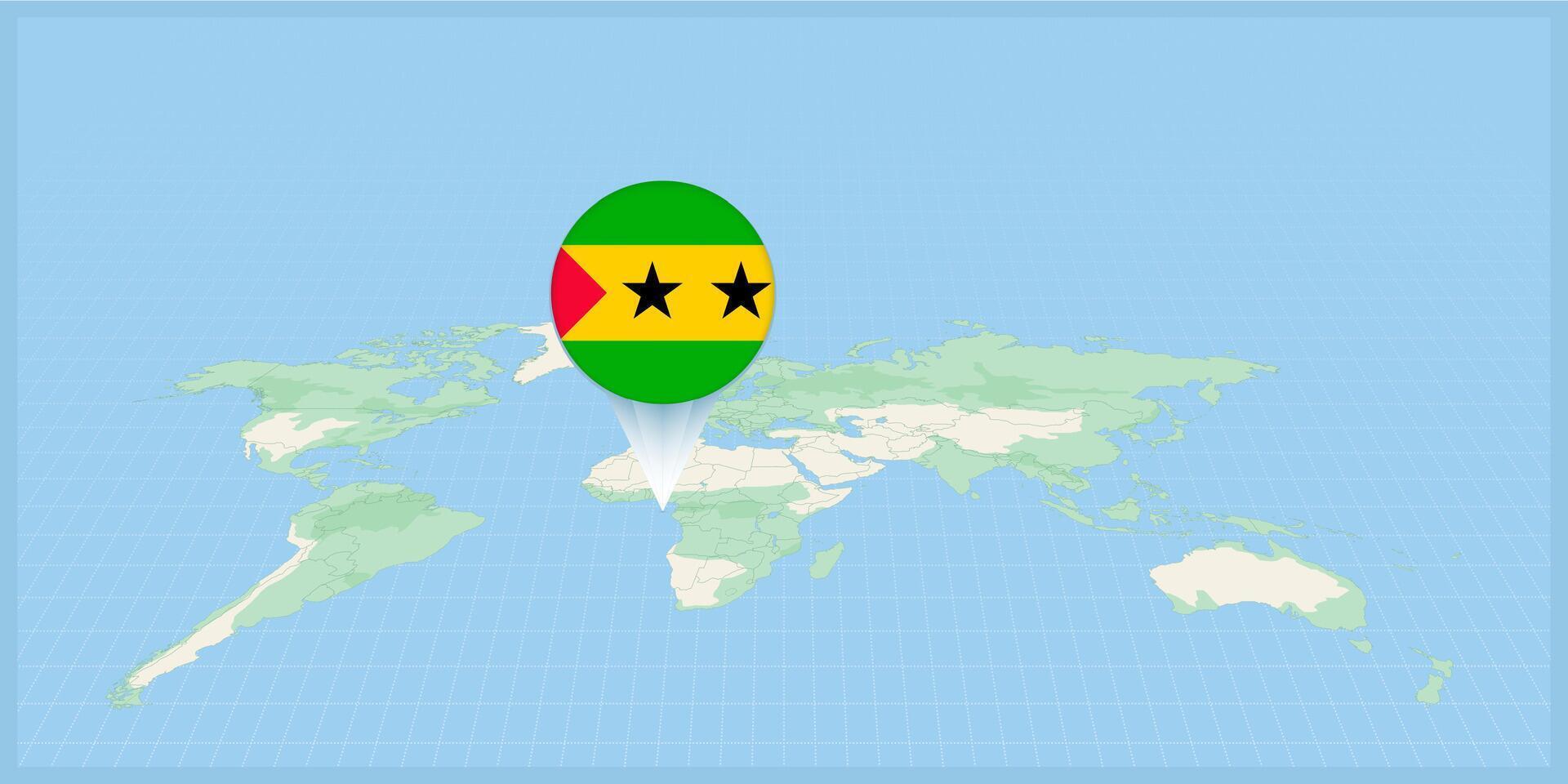 emplacement de sao tome et principe sur le monde carte, marqué avec sao tome et principe drapeau broche. vecteur