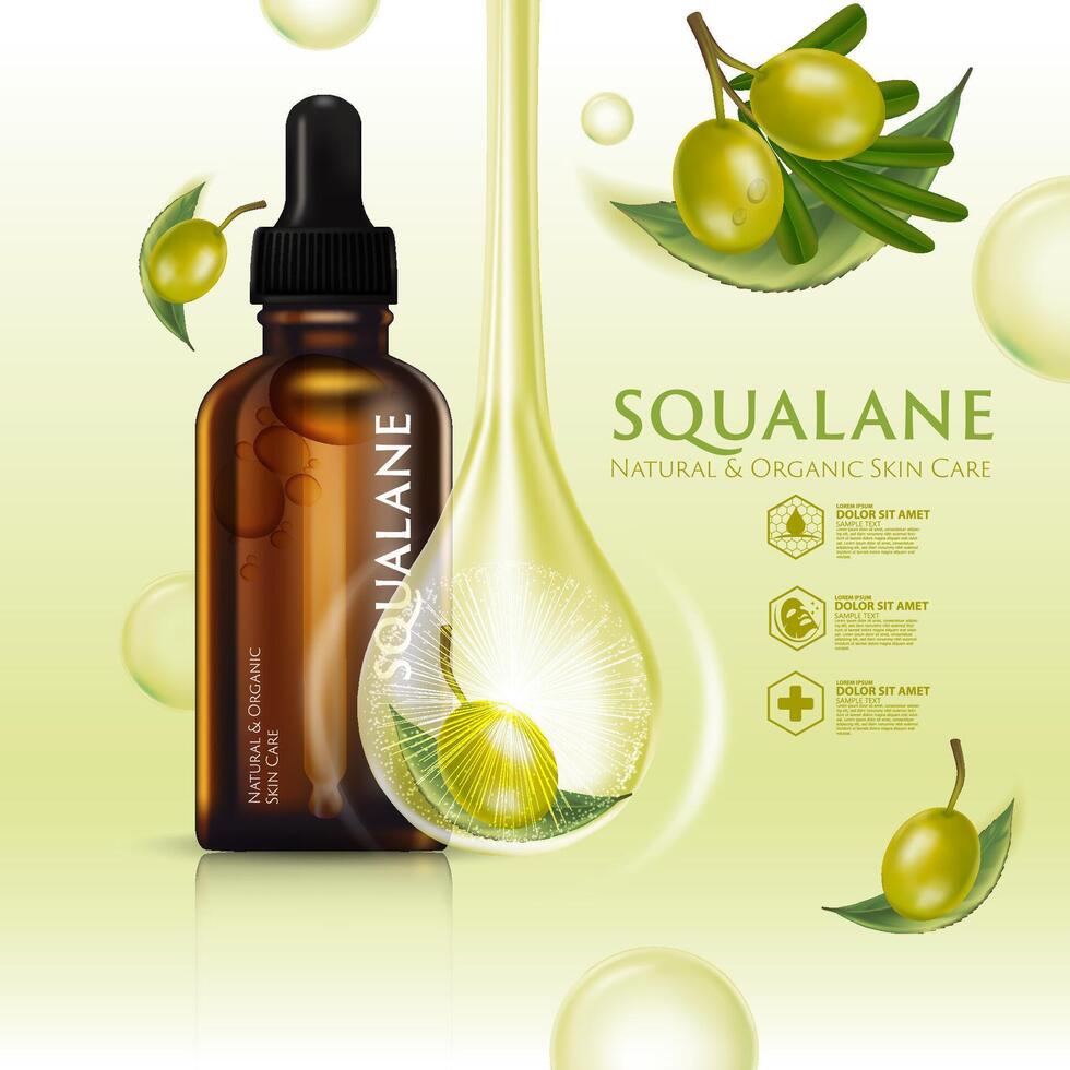 concept de squalane sérum peau se soucier cosmétique affiche, bannière conception vecteur