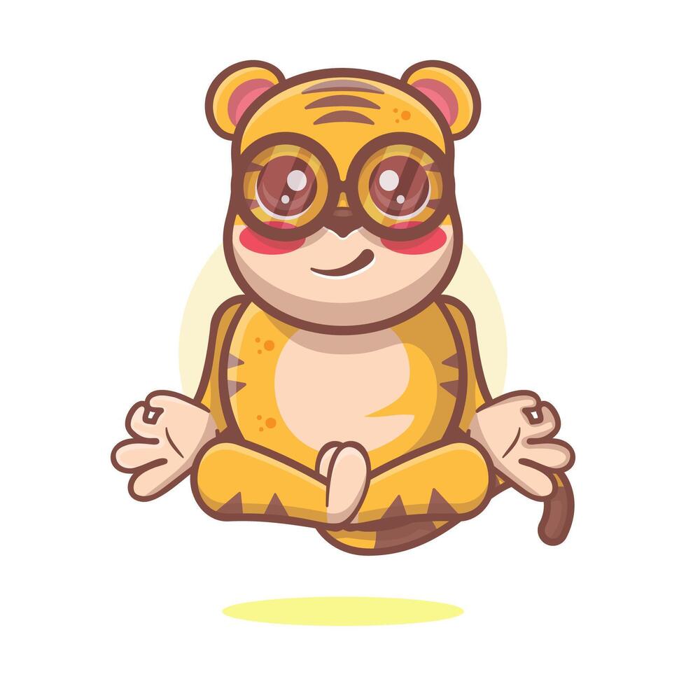 mignonne tigre animal personnage mascotte avec yoga méditation pose isolé dessin animé vecteur