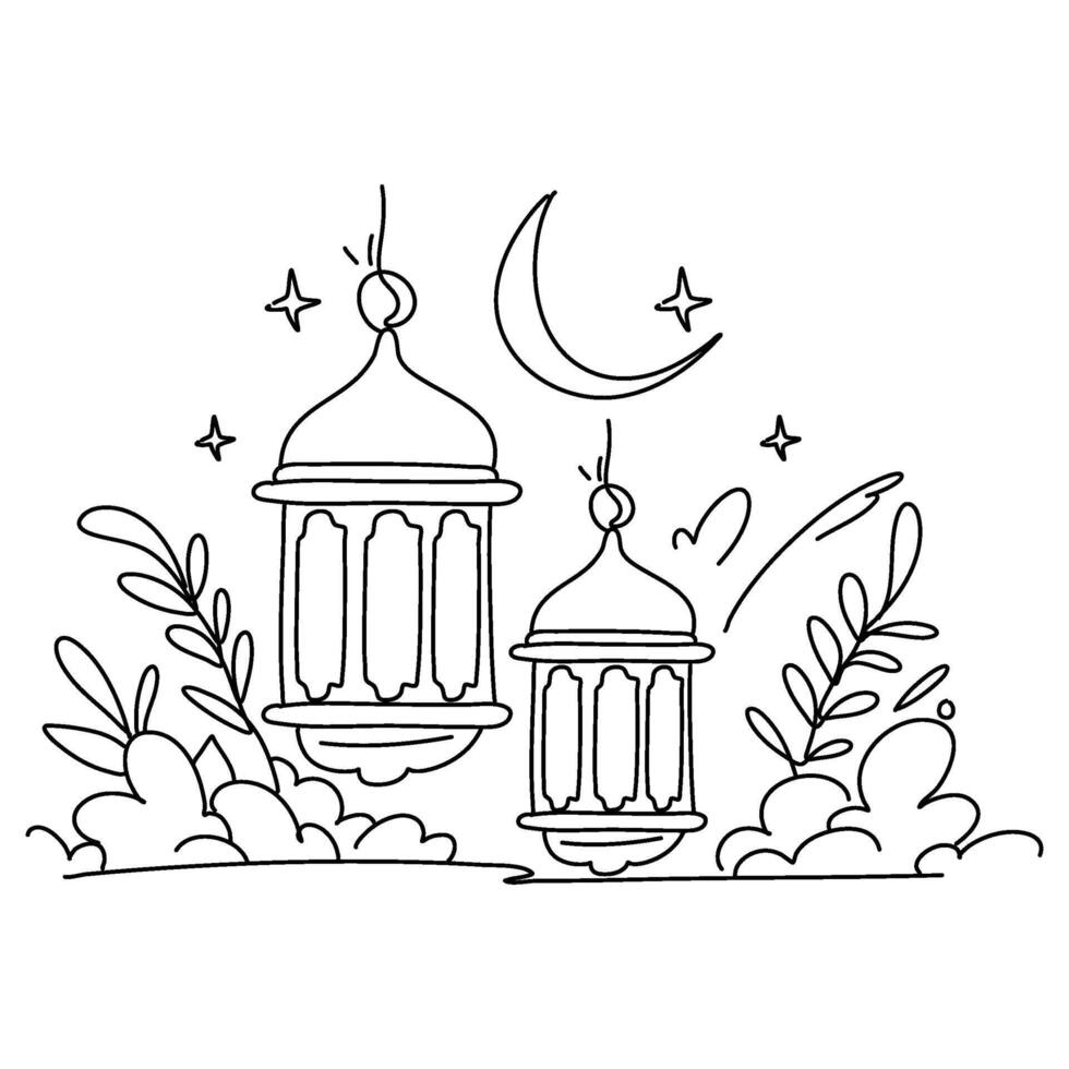 main tiré Ramadan lanternes, unique plat illustration griffonnage pour salutation cartes vecteur