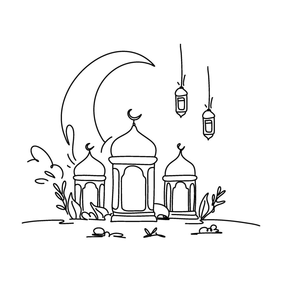 main tiré Ramadan lanternes, unique plat illustration griffonnage pour salutation cartes vecteur