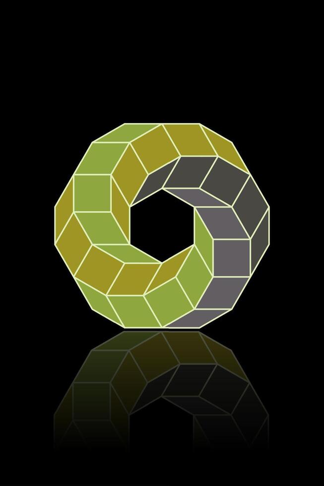 3d spirale rhomboïde forme dans vert couleur, logo conception dans géométrique Cadre style. affaires abstrait icône. entreprise, médias, technologie, écologie, vecteur isolé sur noir Contexte