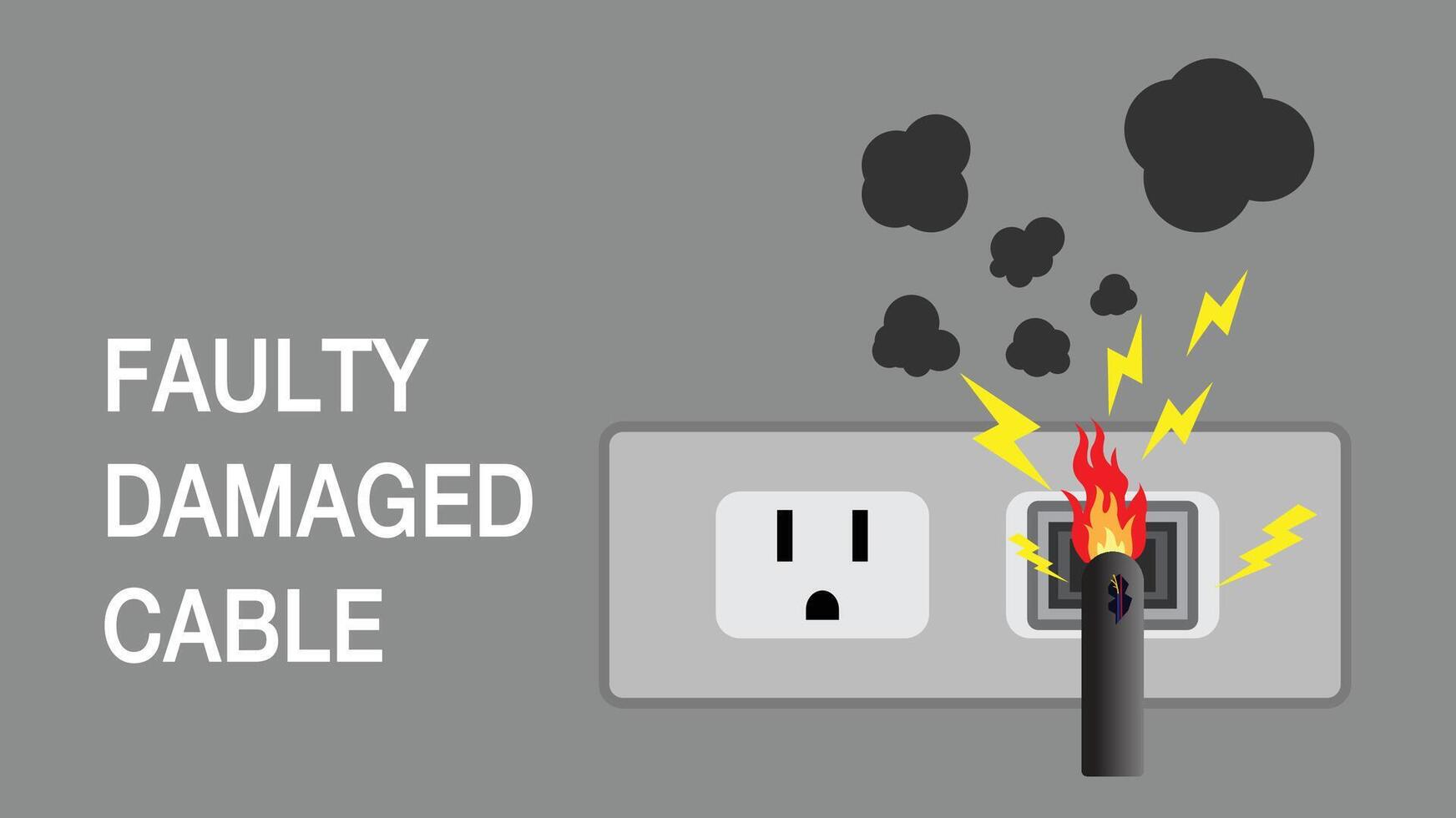 défectueux endommagé câble, sécurité premier ,électrique court circuit, vecteur conception