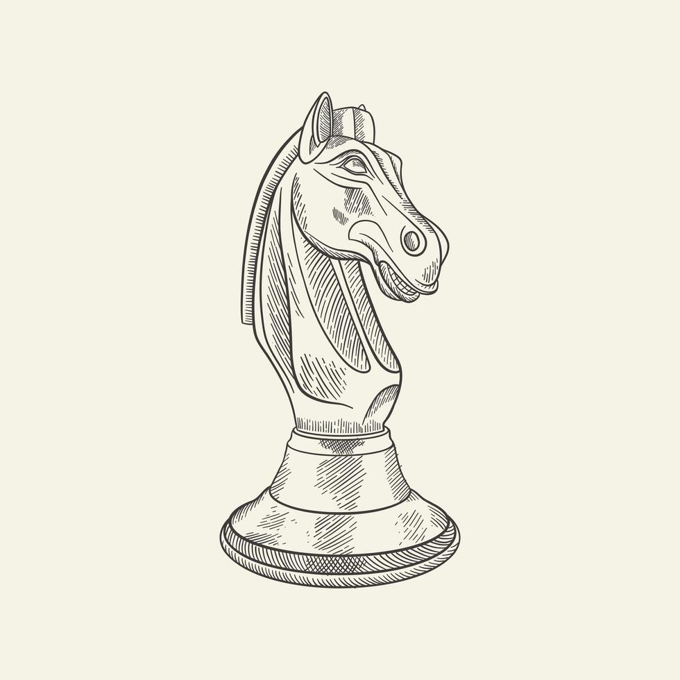 main tiré échecs cheval illustration vecteur