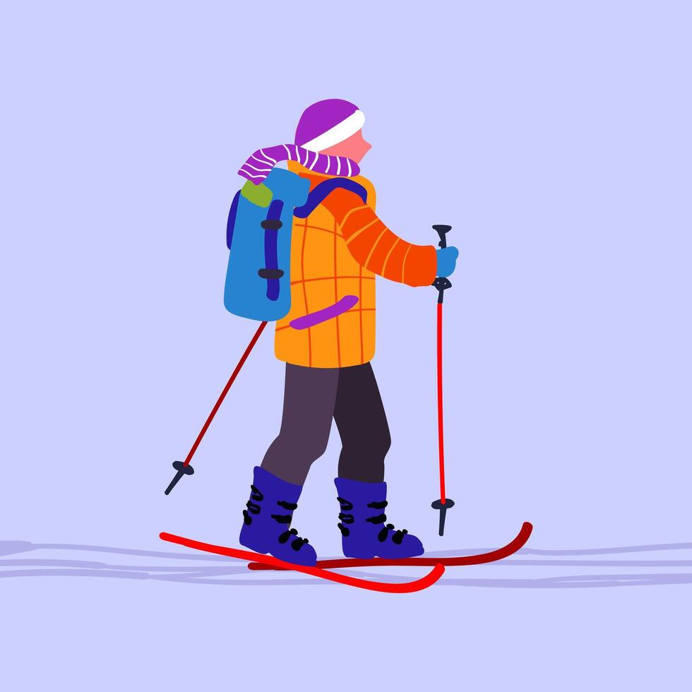 une homme sur une ski voyage. Montagne paysage avec ski des pistes. hiver vacances et Voyage. minimalisme. vecteur