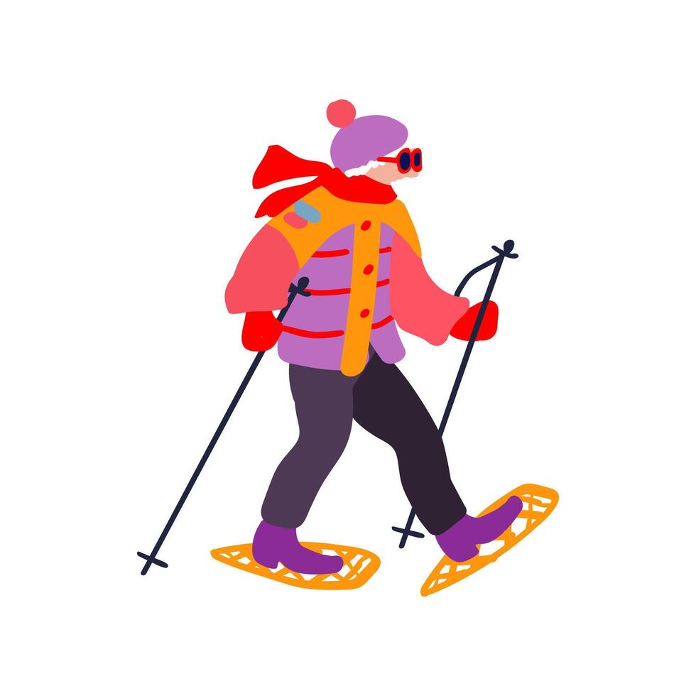 un personnes âgées homme sur une ski voyage. hiver vacances et Voyage. minimalisme. vecteur