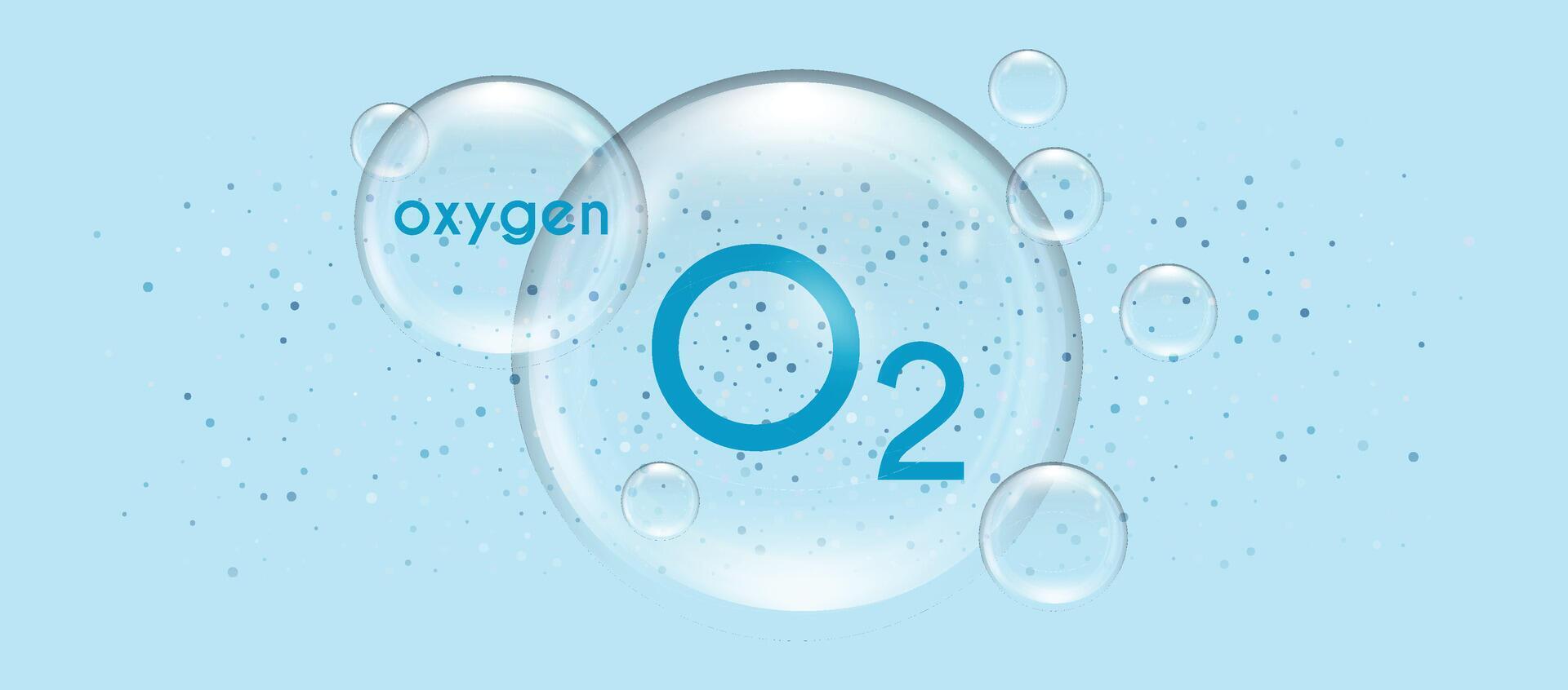 oxygène molécule dans une transparent 3d bulle. nettoyer l'eau et air icône. o2 chimique élément. vecteur illustration sur bleu Contexte