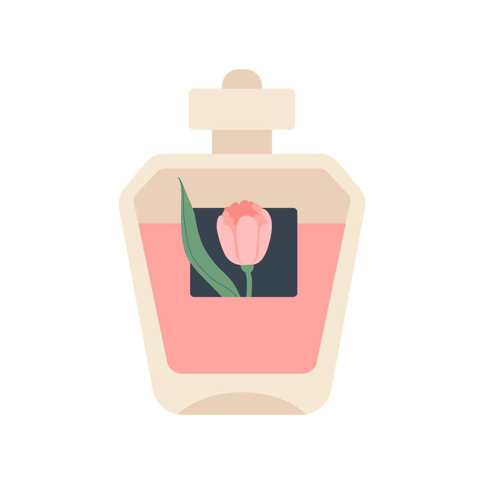 à la mode bouteille de aux femmes parfum. se détendre aromathérapie clipart. extrait fleurs aromatique thérapie. essentiel arôme, pétrole à base de plantes. adapté pour maquillage studio, produits de beauté, magasins. vecteur plat illustration.