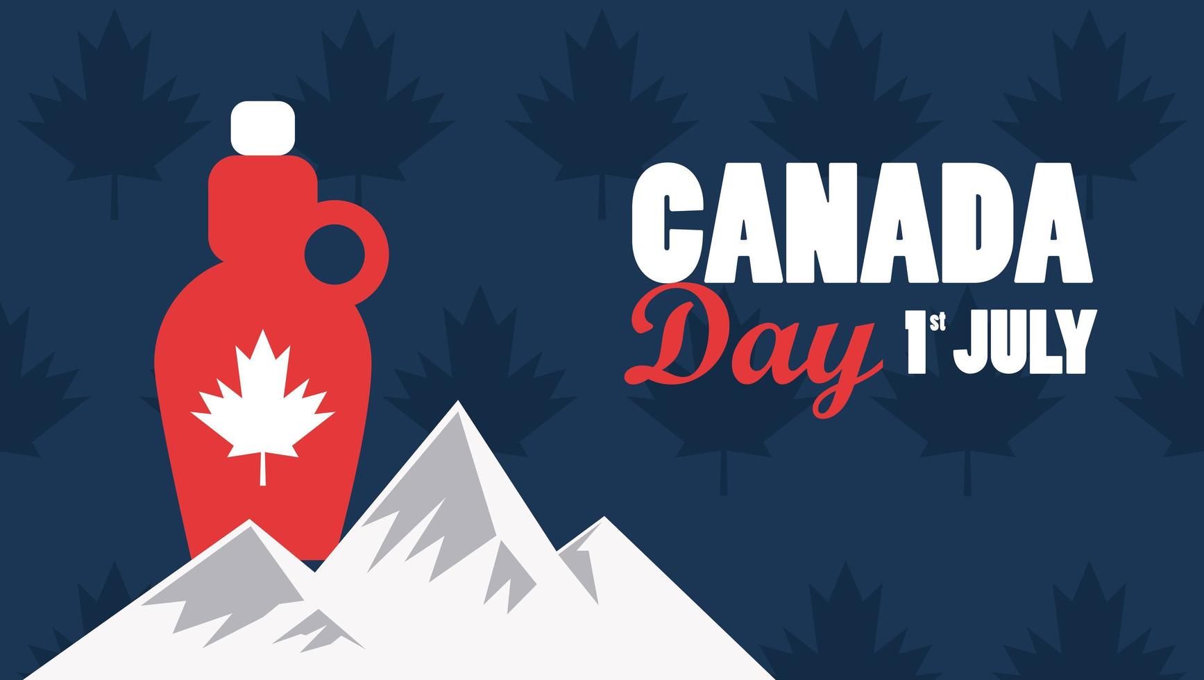 affiche de célébration de la fête du canada du premier juillet avec des montagnes et du sirop dérable vecteur