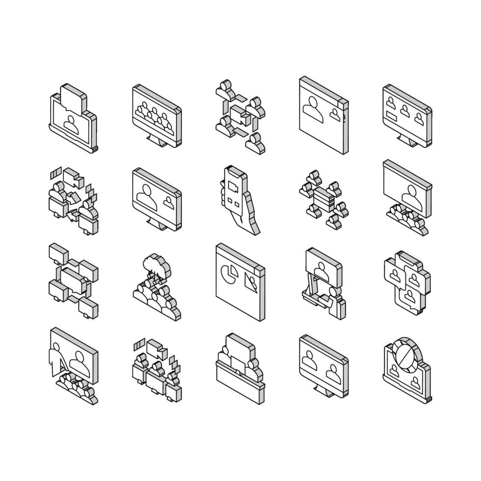 en ligne vidéo réunion collection isométrique Icônes ensemble vecteur