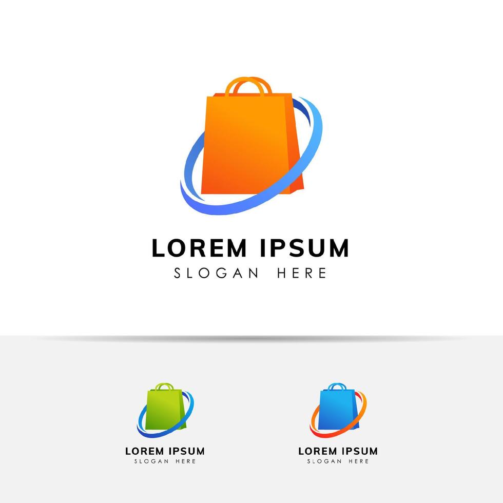 icône de vecteur de conception de logo de boutique en ligne. création de logo de sac à provisions en couleur orange