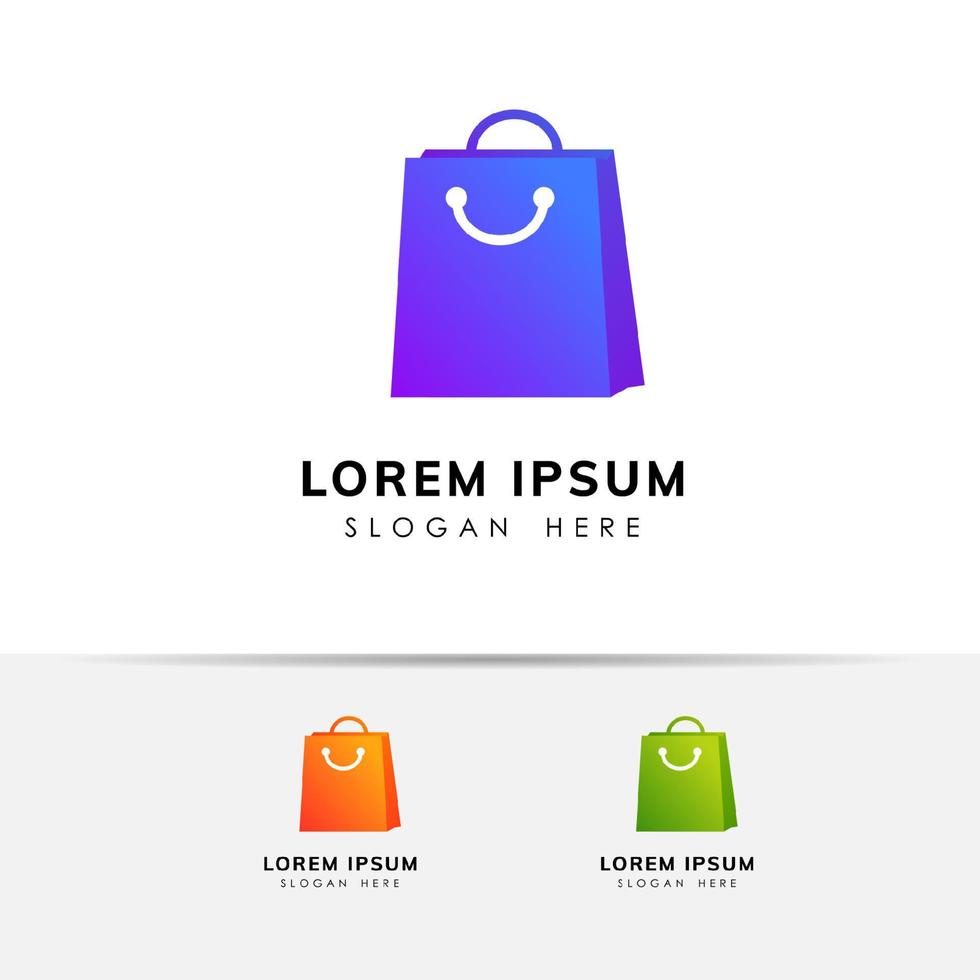 modèle de conception de logo de magasin heureux. stock de conception d'icône de sac à provisions vecteur