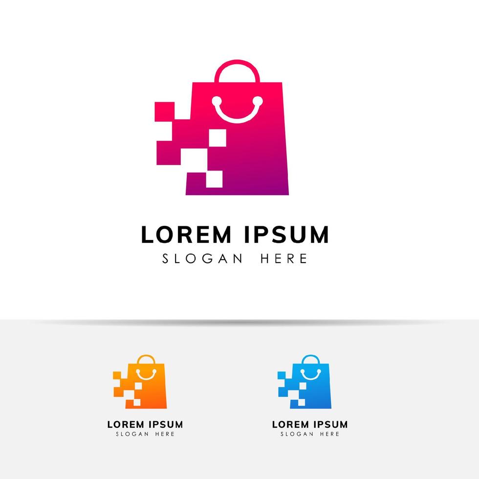 modèle de conception de logo de magasin de pixels. stock de conception d'icône de sac à provisions vecteur