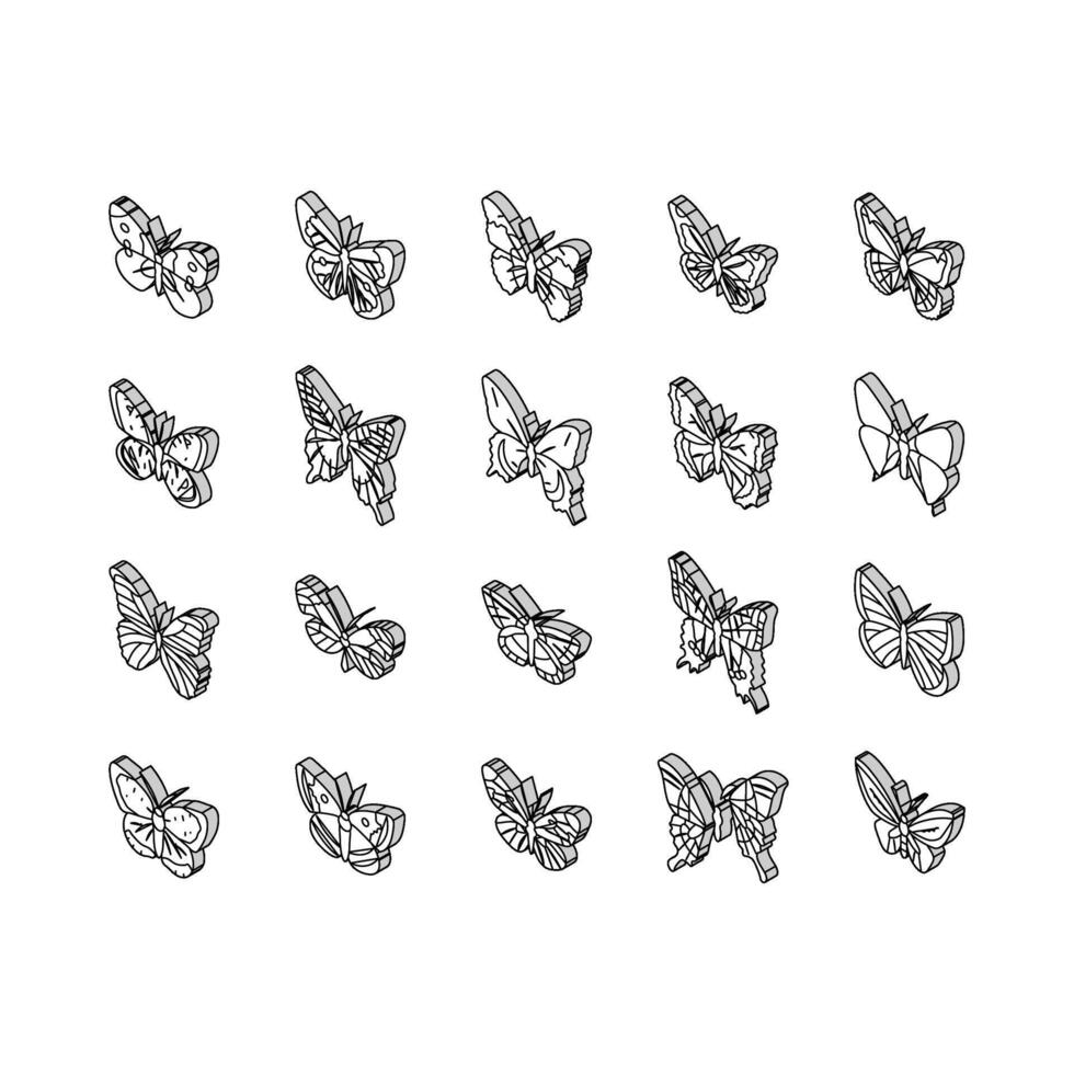 papillon été printemps insecte isométrique Icônes ensemble vecteur