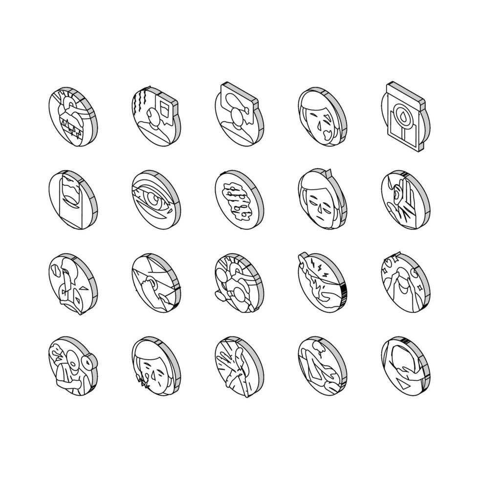 maladie symptôme santé isométrique Icônes ensemble vecteur