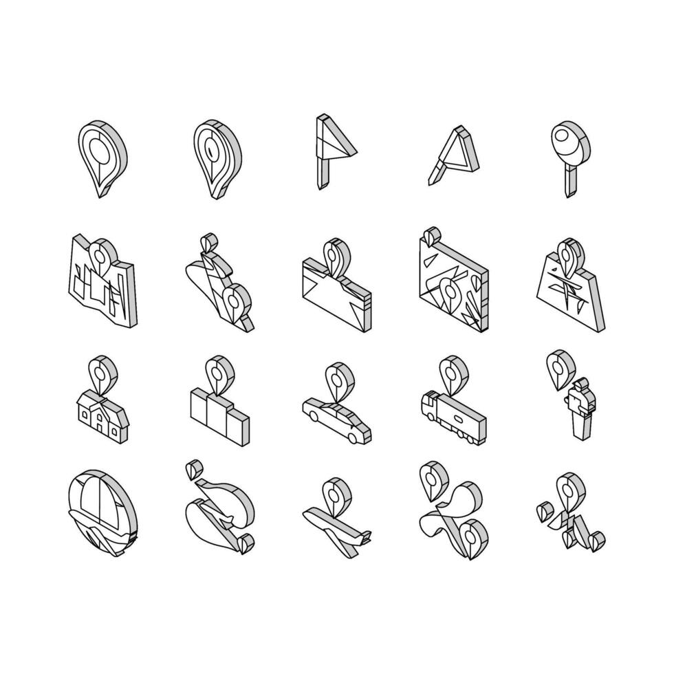 emplacement épingle carte point isométrique Icônes ensemble vecteur