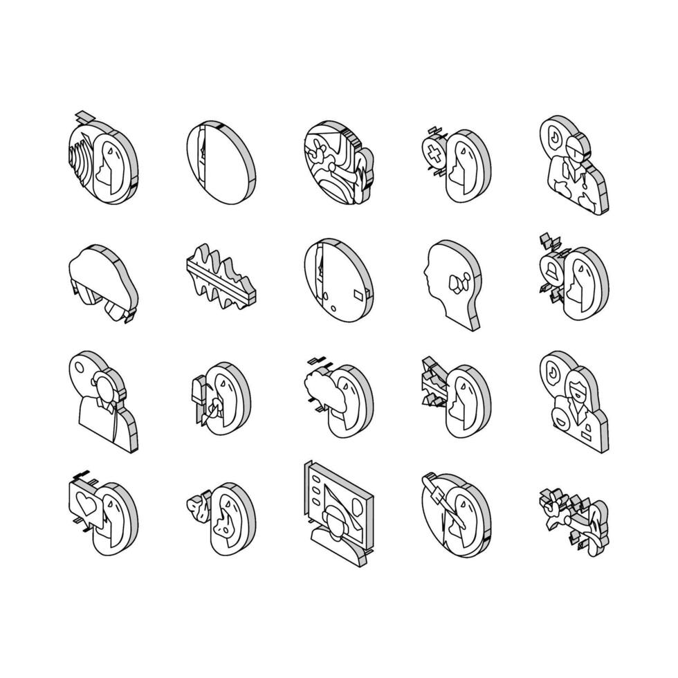 audiologiste médecin oreille sourd isométrique Icônes ensemble vecteur
