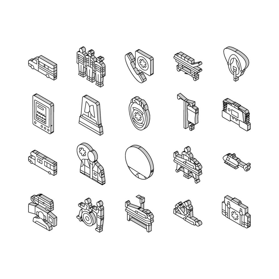 ambulance médecin hôpital isométrique Icônes ensemble vecteur