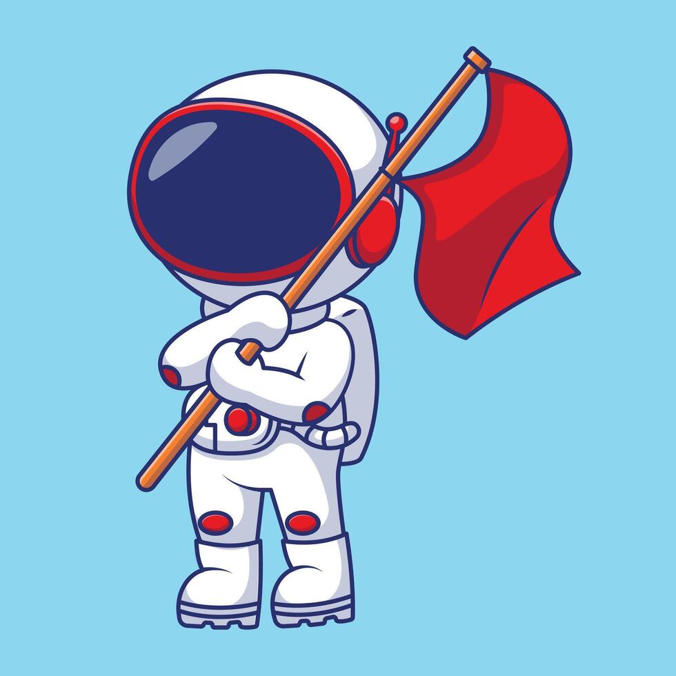 mignonne astronaute en portant drapeau dessin animé vecteur Icônes illustration. plat dessin animé concept. adapté pour tout Créatif projet.