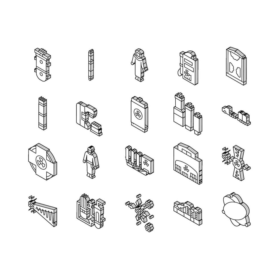 nucléaire ingénieur énergie Puissance isométrique Icônes ensemble vecteur
