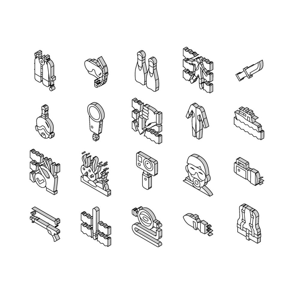 plongée scaphandre autonome équipement collection isométrique Icônes ensemble vecteur