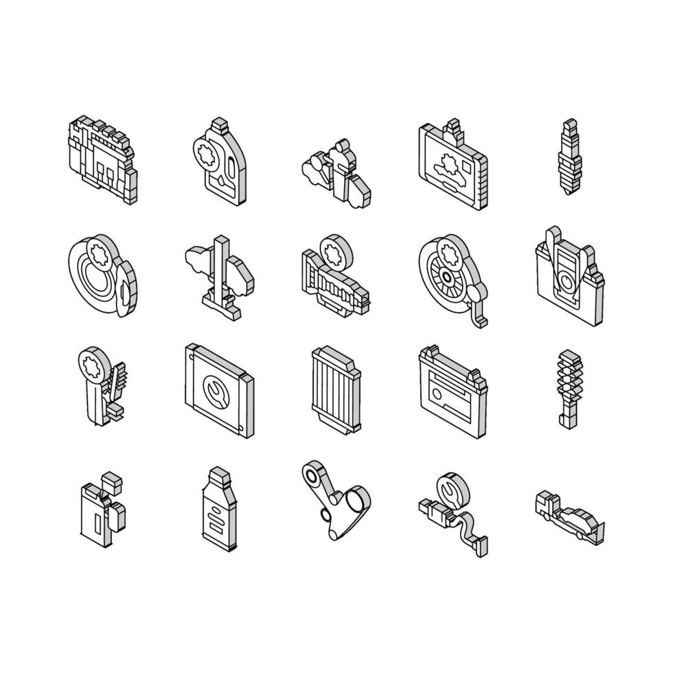 voiture mécanicien réparation un service isométrique Icônes ensemble vecteur