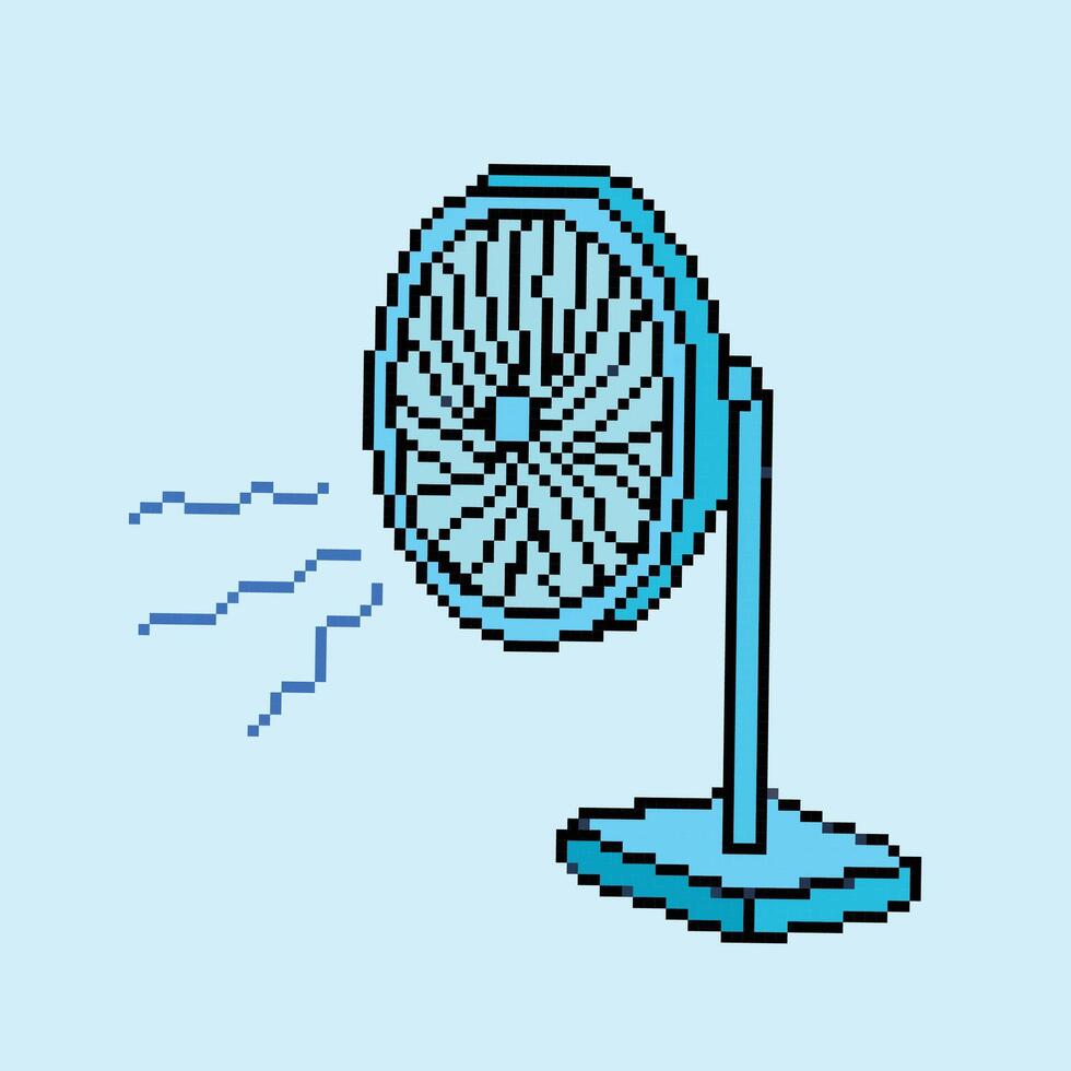 bleuâtre vert coloré mini petit bureau ventilateur. pixel bit rétro Jeu stylé vecteur illustration dessin.simple plat dessin animé dessin isolé sur bleu carré rapport Contexte.