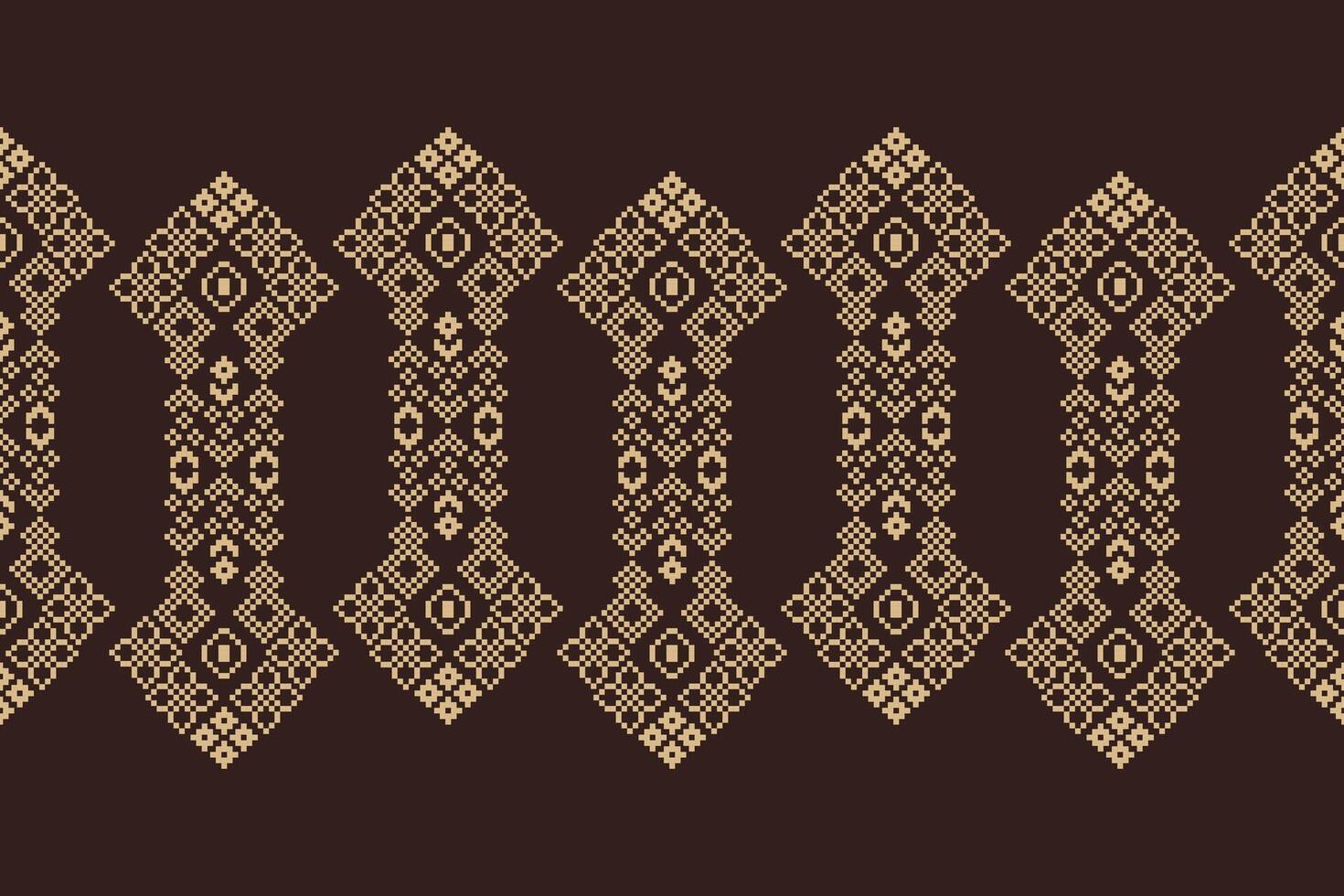 traditionnel ethnique motifs ikat géométrique en tissu modèle traverser point.ikat broderie ethnique Oriental pixel marron Contexte. abstrait, vecteur, illustration. texture, écharpe, décoration, papier peint. vecteur