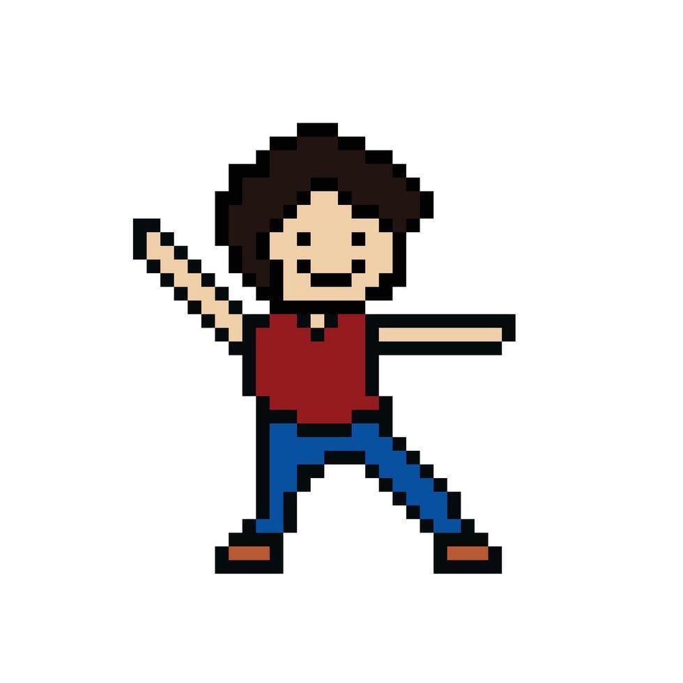 mignonne pixel dessin animé 8 bits personnage homme des exercices Danse formation seul mode de vie vecteur pour décoration la vie style 8 bit Masculin garçon exercice Gym aptitude chaud en haut Jeu vecteur.