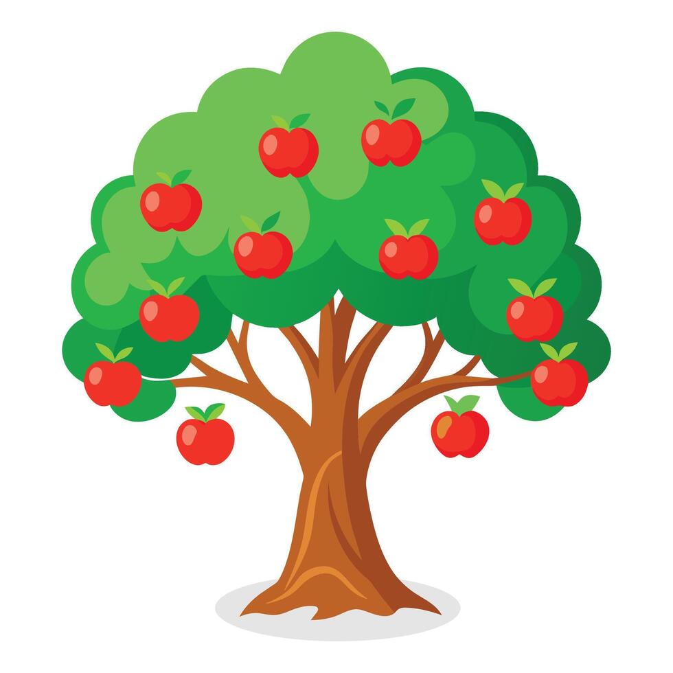 Pomme arbre isolé plat vecteur illustration