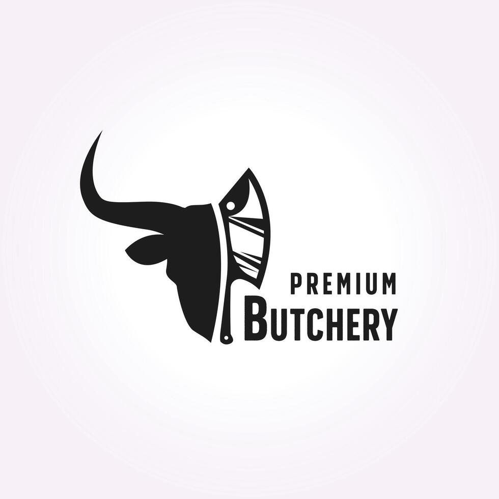 prime Boucher magasin logo conception. plat icône moitié vache tête ancien vecteur illustration