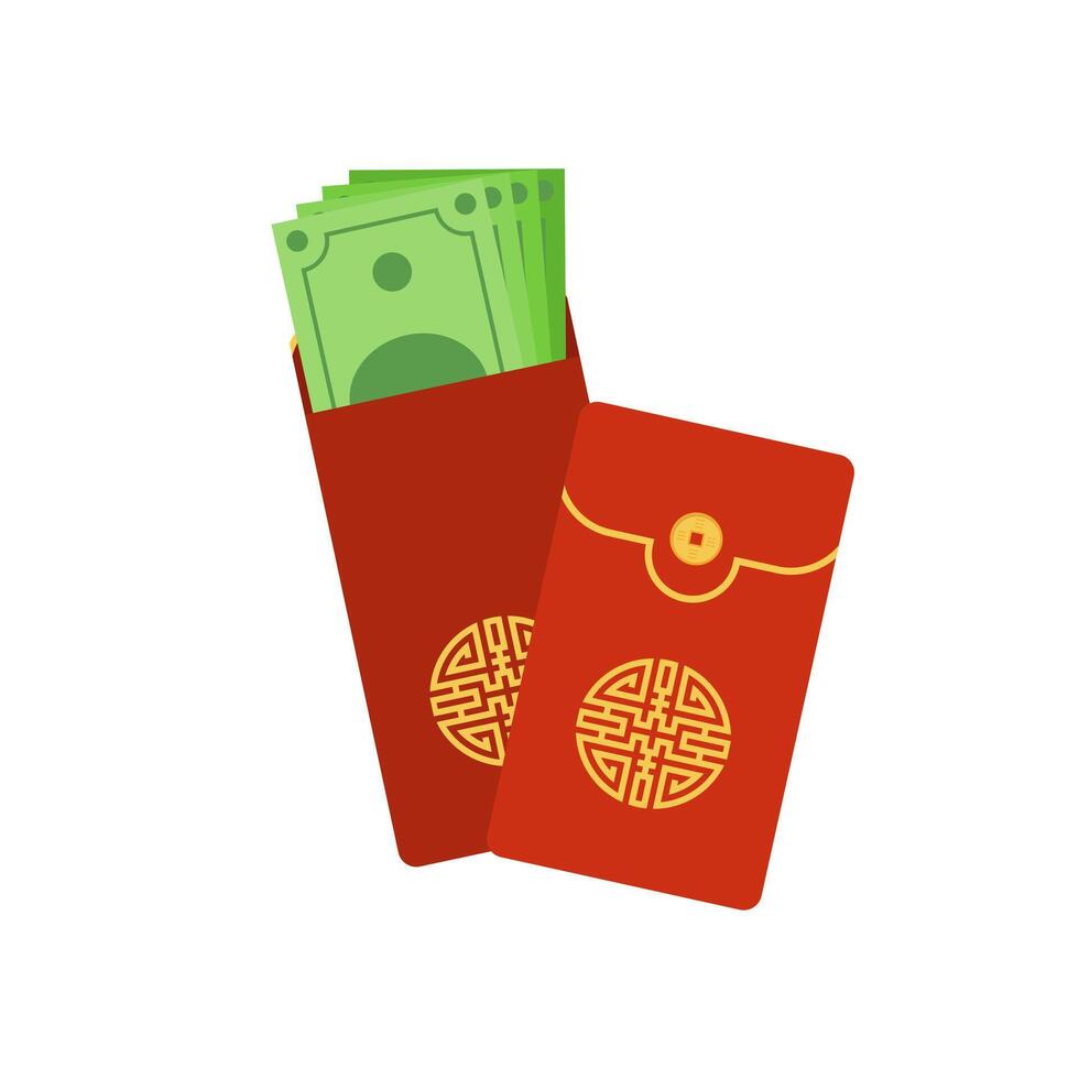 chinois Angpao vecteur illustration. traditionnel rouge enveloppe avec pièces de monnaie, argent pour chinois Nouveau année, anniversaire, mariage et autre vacances. plat illustration.