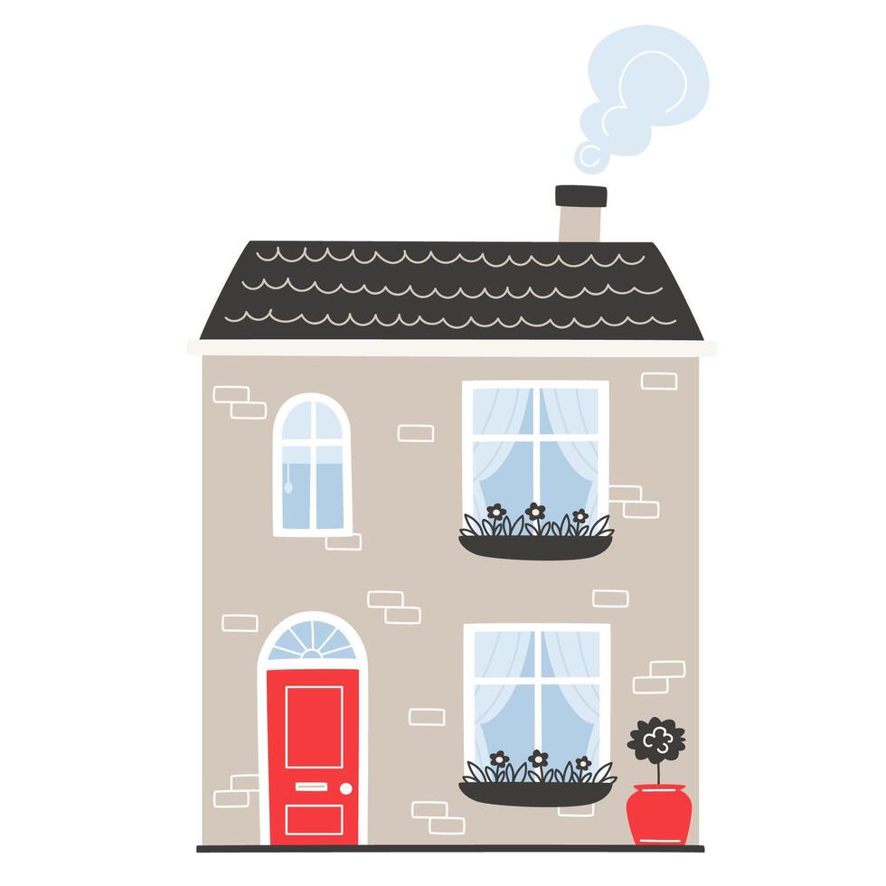 une Anglais maison avec une rouge porte dans dessin animé style vecteur