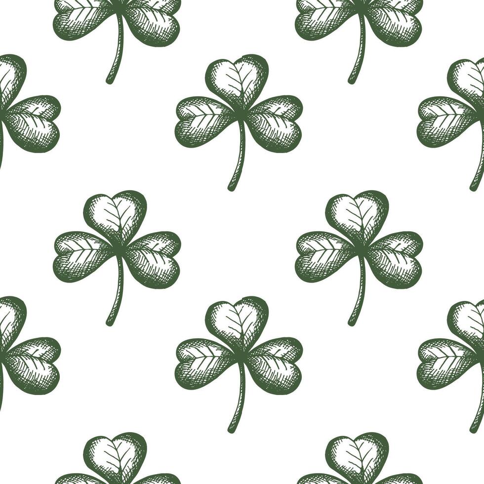 trèfles Saint patrick's journée sans couture modèle gravé trèfle esquisser répéter Contexte main tiré vecteur illustration conception pour st. patrick's irlandais Festival pour prospectus carte papier textile emballage