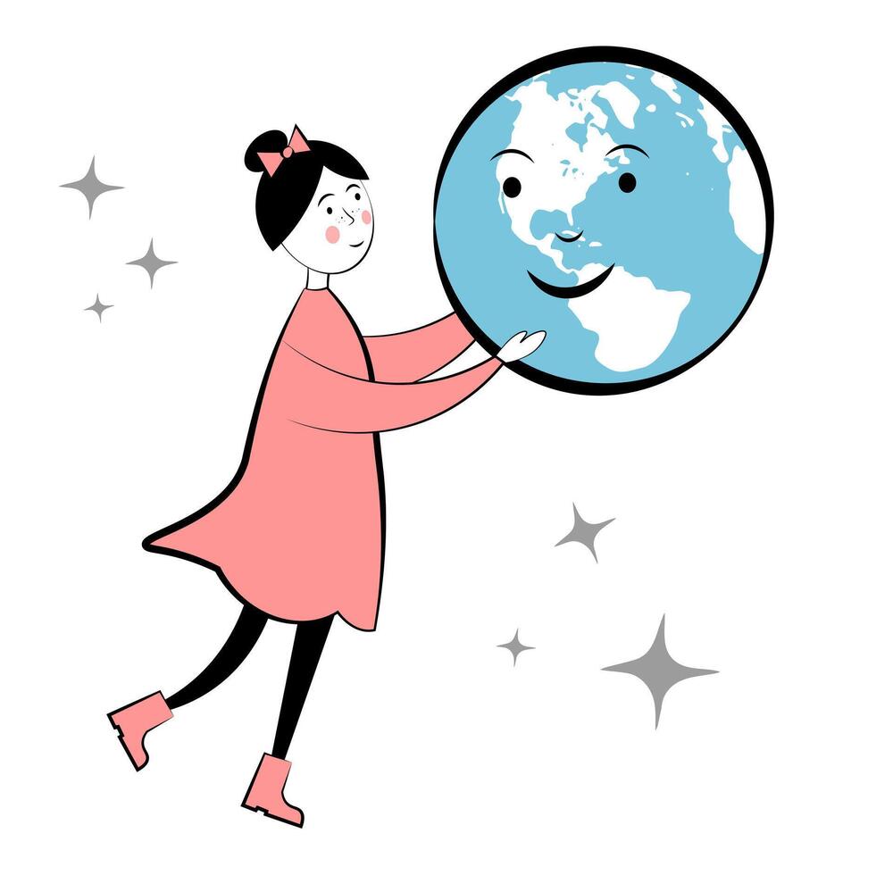 fille et globe sur blanc Contexte vecteur