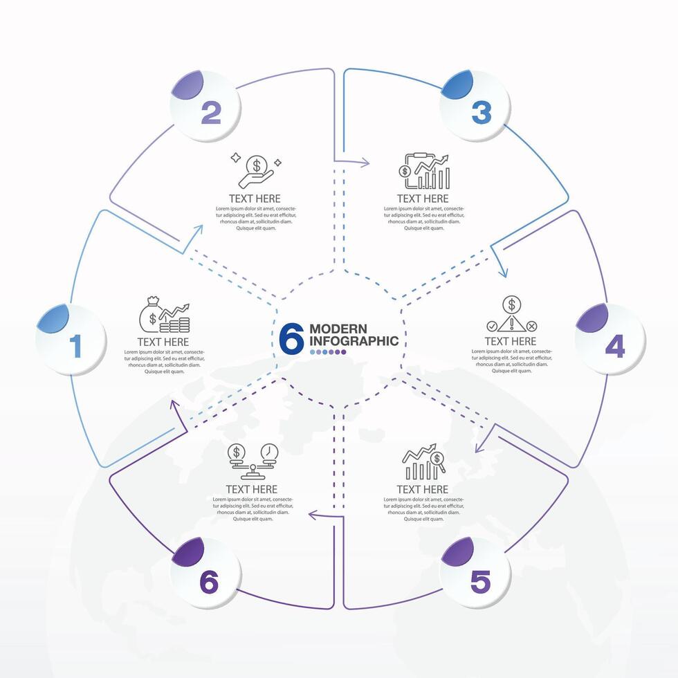 bleu Ton cercle infographie avec 6 pas, processus ou options. vecteur