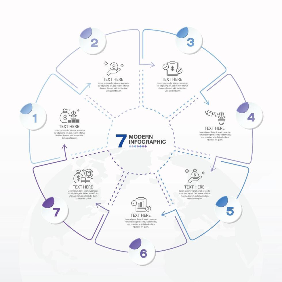 bleu Ton cercle infographie avec sept pas, processus ou options. vecteur