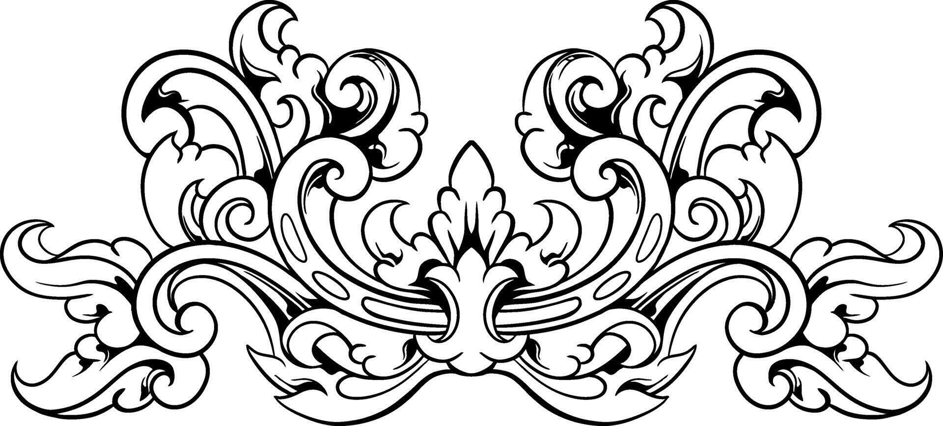 ancien baroque victorien Cadre frontière floral ornement feuille faire défiler gravé rétro fleur modèle décoratif conception tatouage noir et blanc vecteur