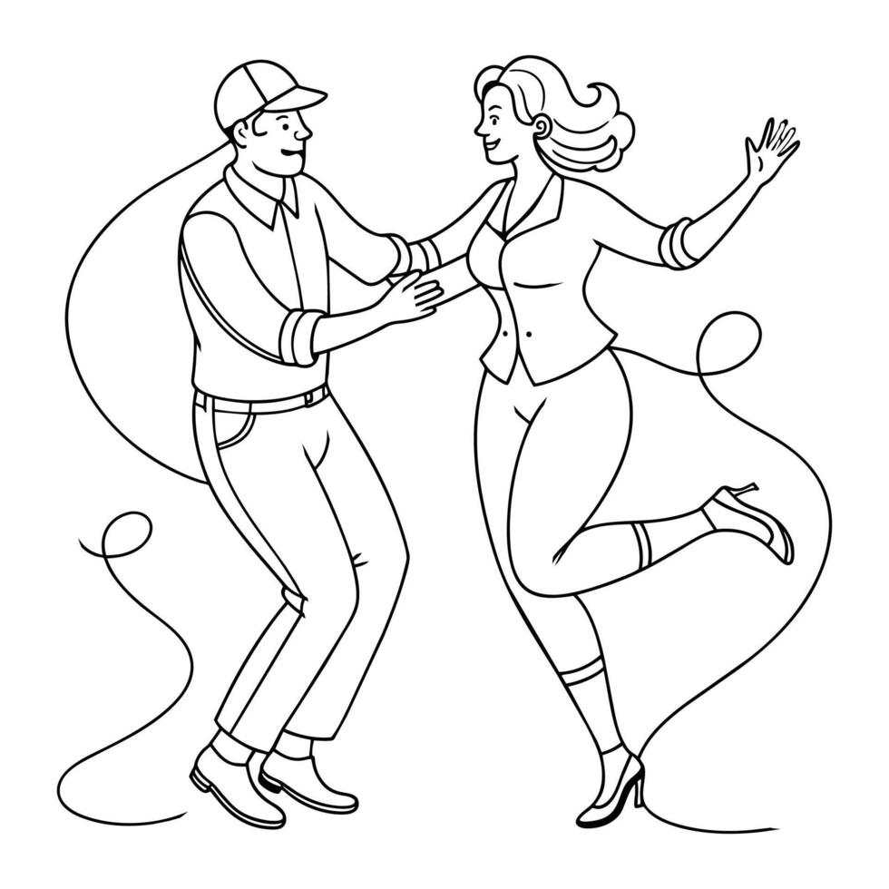 mignonne couple de personnes âgées gens dansant continu ligne art sur blanc Contexte vecteur