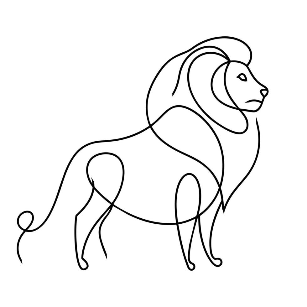 Lion animal continu ligne art sur blanc Contexte vecteur